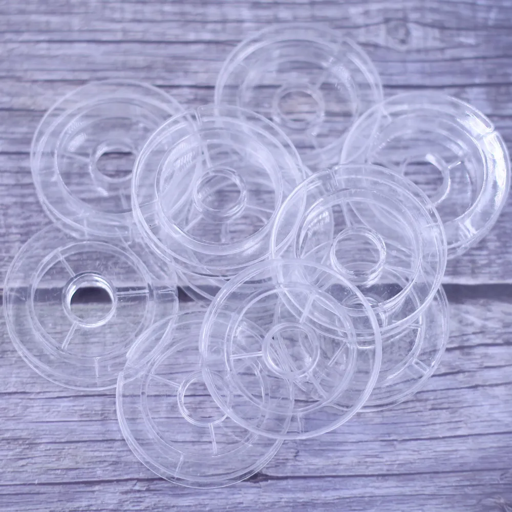 20 Stück leere Spulen zum Perlen, Drahtfaden, Schnurbesatz, transparent, rund, Acrylzubehör, 5 cm Durchmesser. – Detail 5