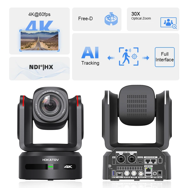 HDKATOV 4K 30x Auto-Tracking PTZ Camera With Built-in Tally Light, 3D Noise Reduction, And Advanced White Balance Modes(Black)