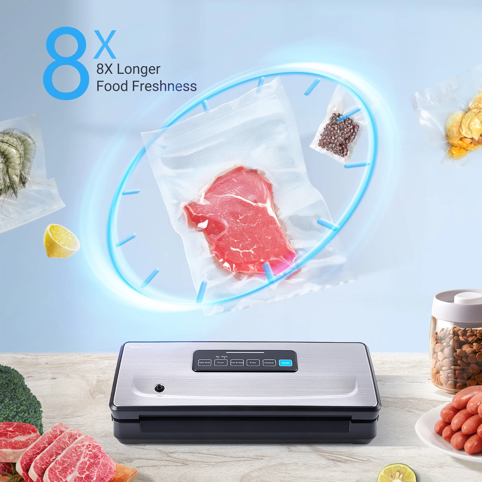 INKBIRD INK-VS02 Domestic Vacuum Sealer Upgraded Version 85 Kpa Food Preservation Packing Machine with Free Bags