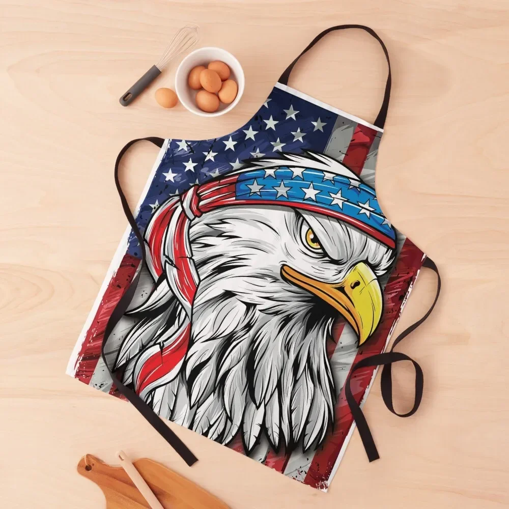 

USA Flag Merica Patriotic Bald Eagle 4th of July Apron Kitchen on the wall Things For Kitchen manicurist household woman Apron