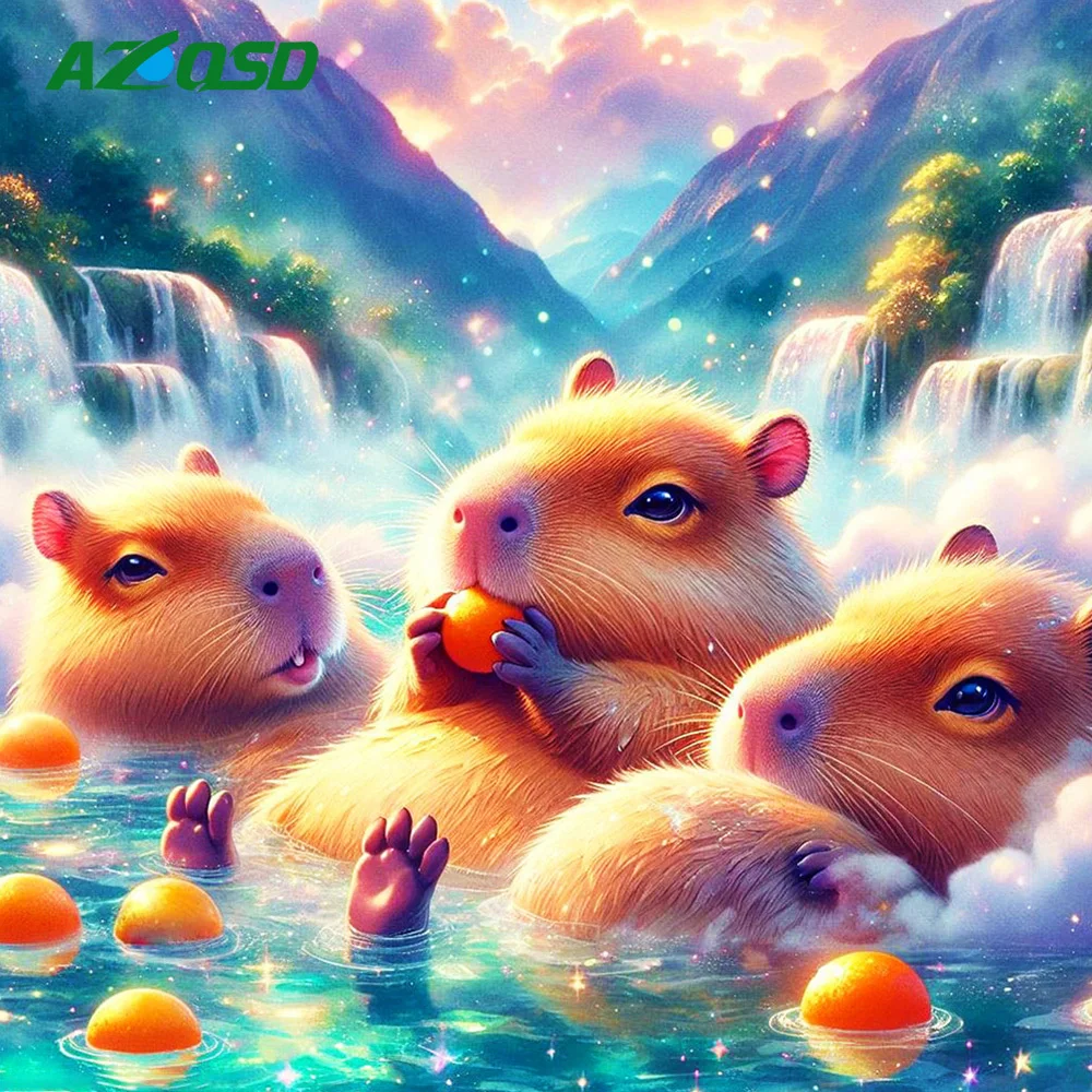 AZQSD Full Drill Diamond Mosaic Capybara Animal New Arrival Painting Cartoon Rhinestone Pictures Embroidery Sale Decor for Home