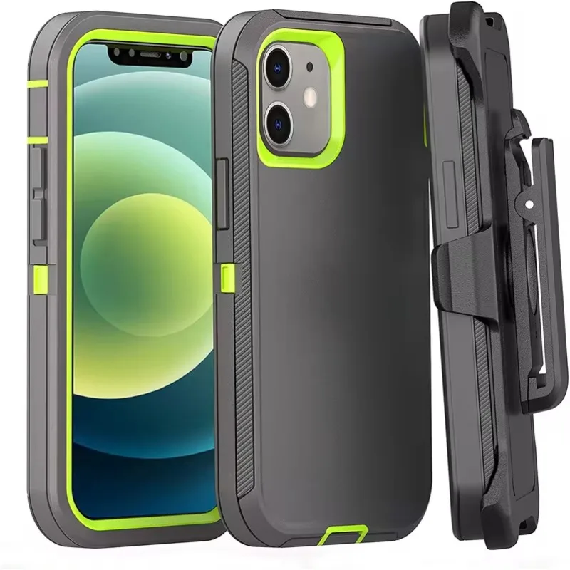 3 in 1 Heavy Duty Defender Armor Case for iPhone 16 15 14 13 12 11 Pro Max XR XS Max Shockproof Rugged Case with Back Belt Clip