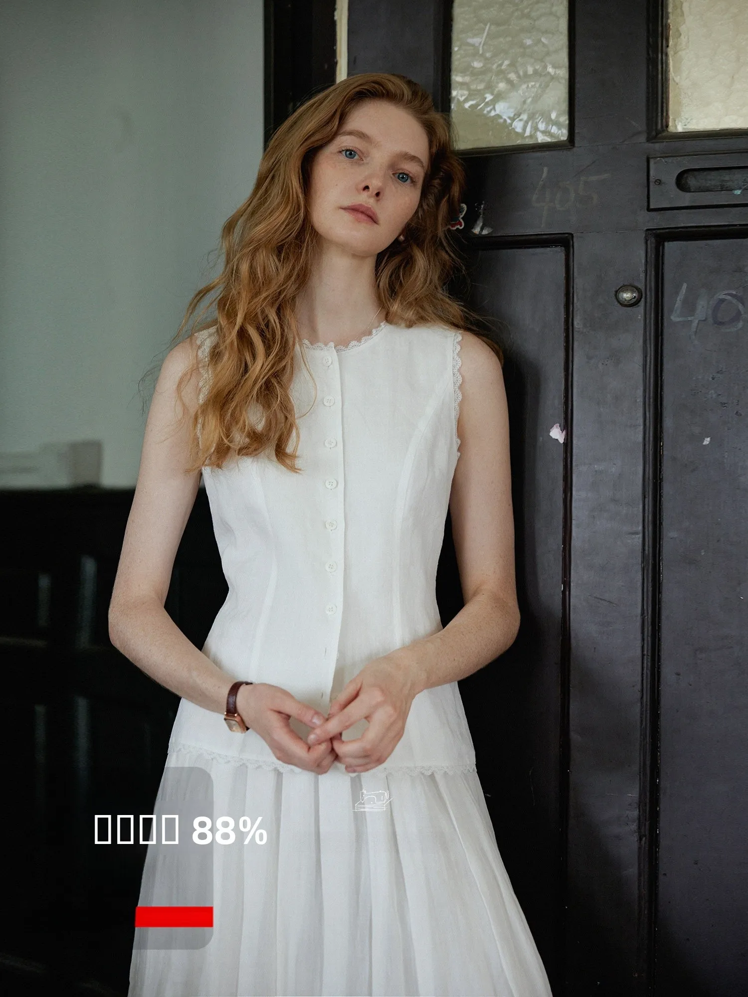 Nice People 2025SS 여성용 린넨 크롭탑 레이스 트림 허리 조절 베스트 통기성 좋은 편안한 라운드넥 반팔 셔츠