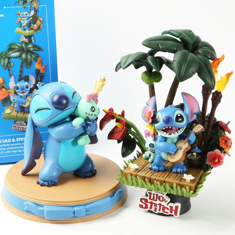 Disney Anime Figure Doll Cute Lilo & Stitch Holiday Time Cartoon Hot Fashion Decoration GK Model Adorable Toys Gift Tide Play