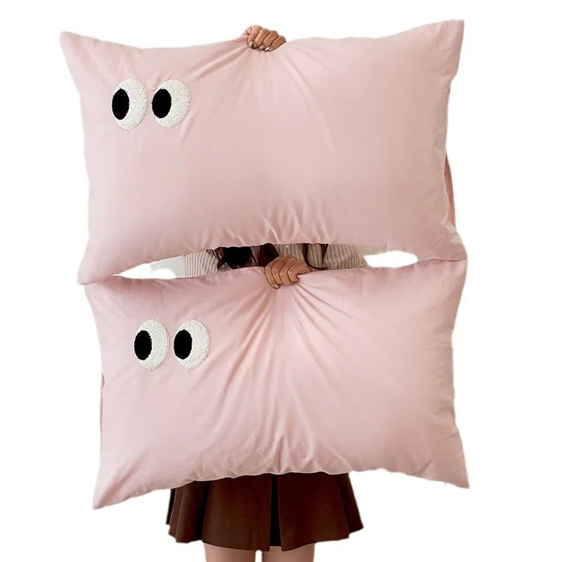 

Cartoon Cotton Embroidered Pillowcase Thick Soft Plush Decorative Cover for Bed Sleeping Room Decor Anime Cute Face Design