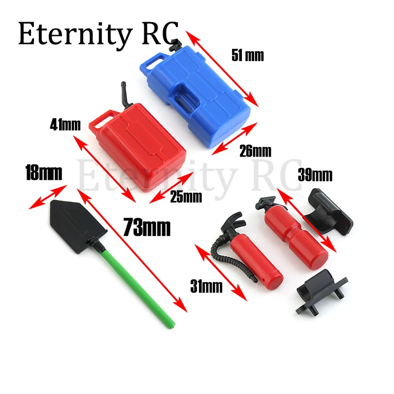 5 Stück Simulation Feuerlöscher Schaufel Kraftstofftank Dekoration für 1/8 1/10 RC Crawler Auto Axial SCX10 TRX4 RC4WD D90 Redcat