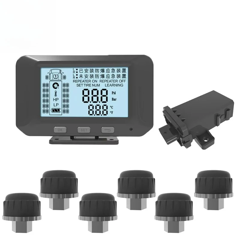 6-Wheel truck TPMS with RS232 tire pressure sensor RV external up to 26 tire internal alarm system tire pressure monitoring