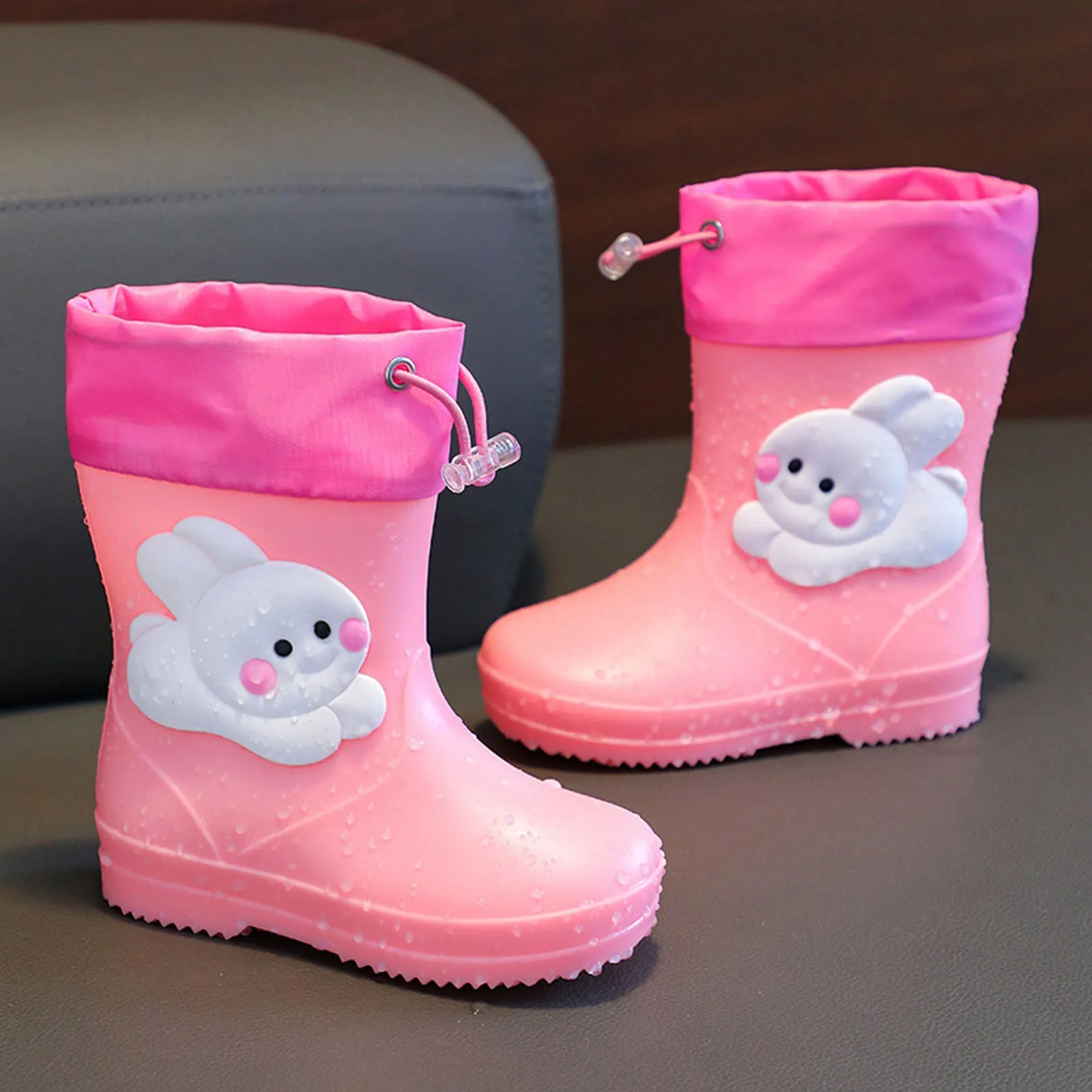 Toddler Kids Rain Boots Waterproof Non-Slip Children Rubber Shoe Cartoon Cute Rabbit Boys Girl Baby Middle Tube Water Shoes