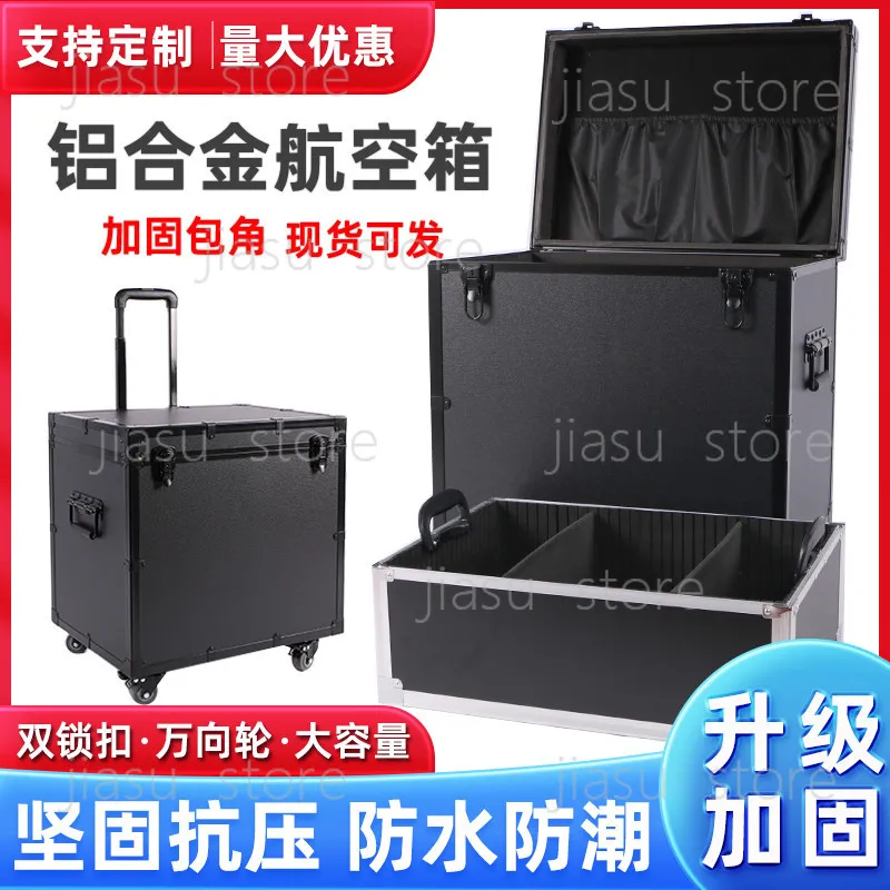 Black Aluminum Tool Case with Trolley Handle, Instrument Storage Aviation Box, Custom Hardware Transport Protection Case