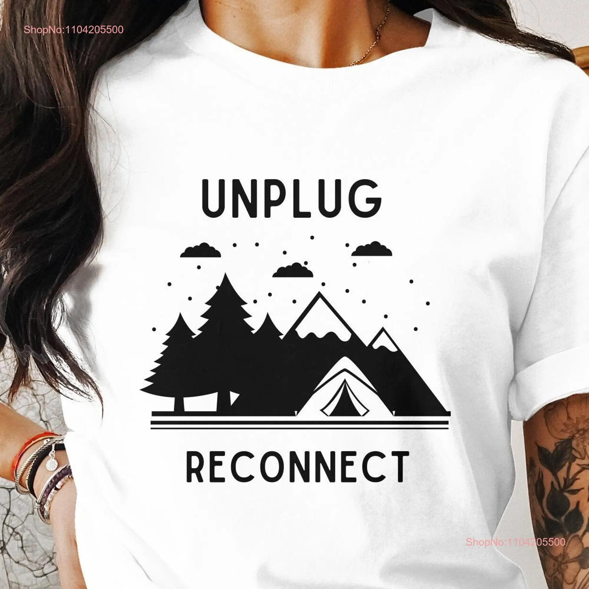 Unplug Reconnect Mountain T Shirt Nature Lover Camping Outdoor Adventure for Hikers long or short sleeves