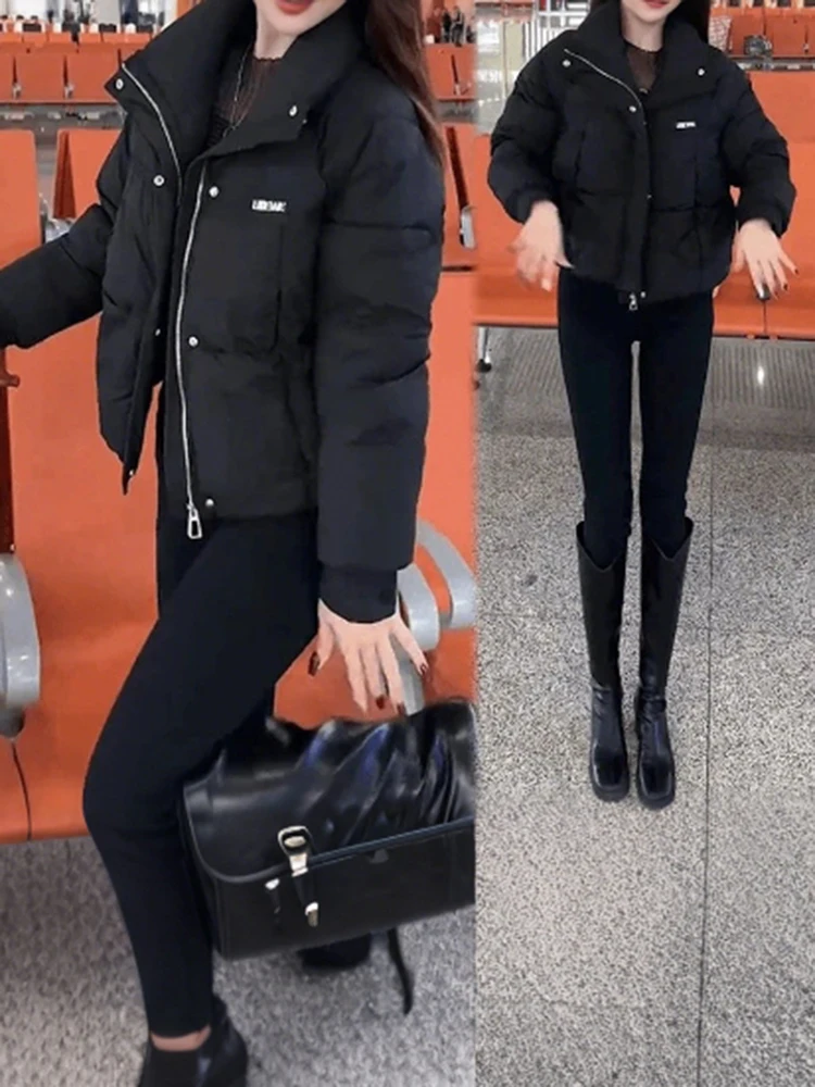 

Модная короткая женская куртка-пуховик из хлопка с воротником-стойкой, утепленная, зимняя, теплая, в корейском стиле, свободного кроя