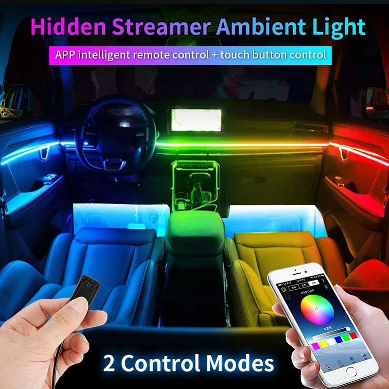 Embedded RGB Hidden Car Streamer Ambient Lighting Kit APP Bluetooth Control Interior Neon Light for Honda Toyota USB Powered