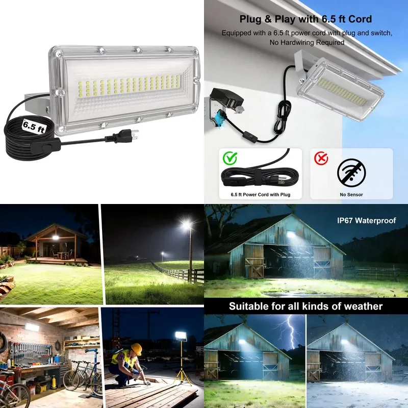 50W LED Flood Light IP67 Waterproof Outdoor Lighting for Garden Courtyard Terrace Warehouse Industrial Use