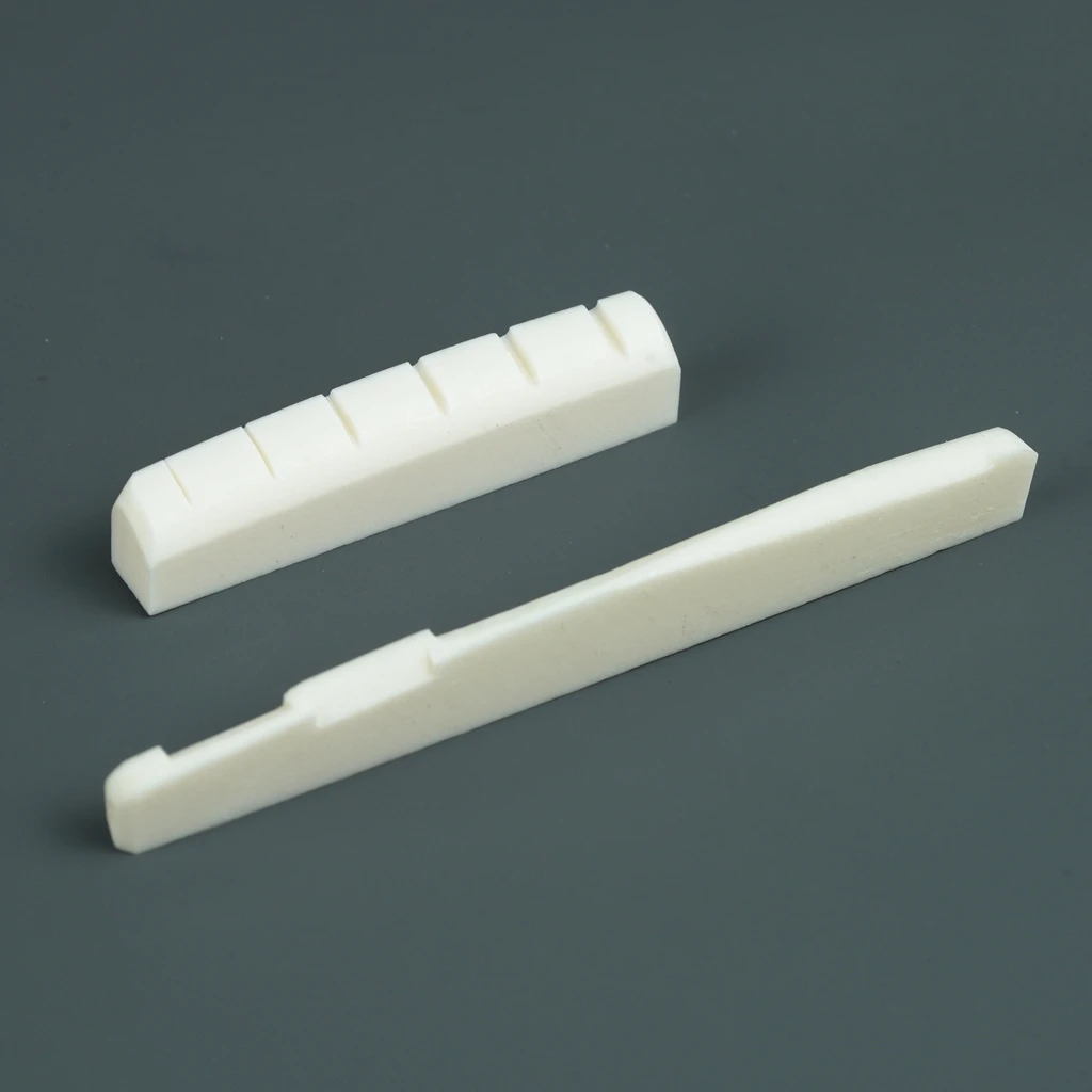 Ox Bone Guitar Nut & Saddle Set for Acoustic Guitars, Pre-Slotted Nut + Compensated Saddle, Beginner Upgrade Kit