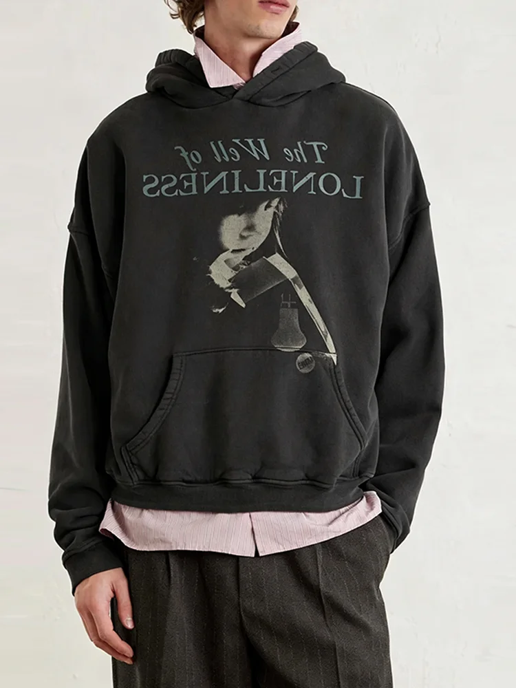 Moletom Preto Lavado com Capuz para Homens e Mulheres, Jaqueta Casual de Algodão, Moda Juvenil, Ajuste Padrão, Universal para...