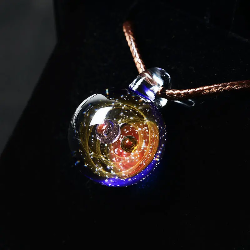 Cosmic Coloured Glaze Starry  Sky Glass Ball Pendant Creative Birthday Gifts For Male And Female Couples Men\'s Necklace