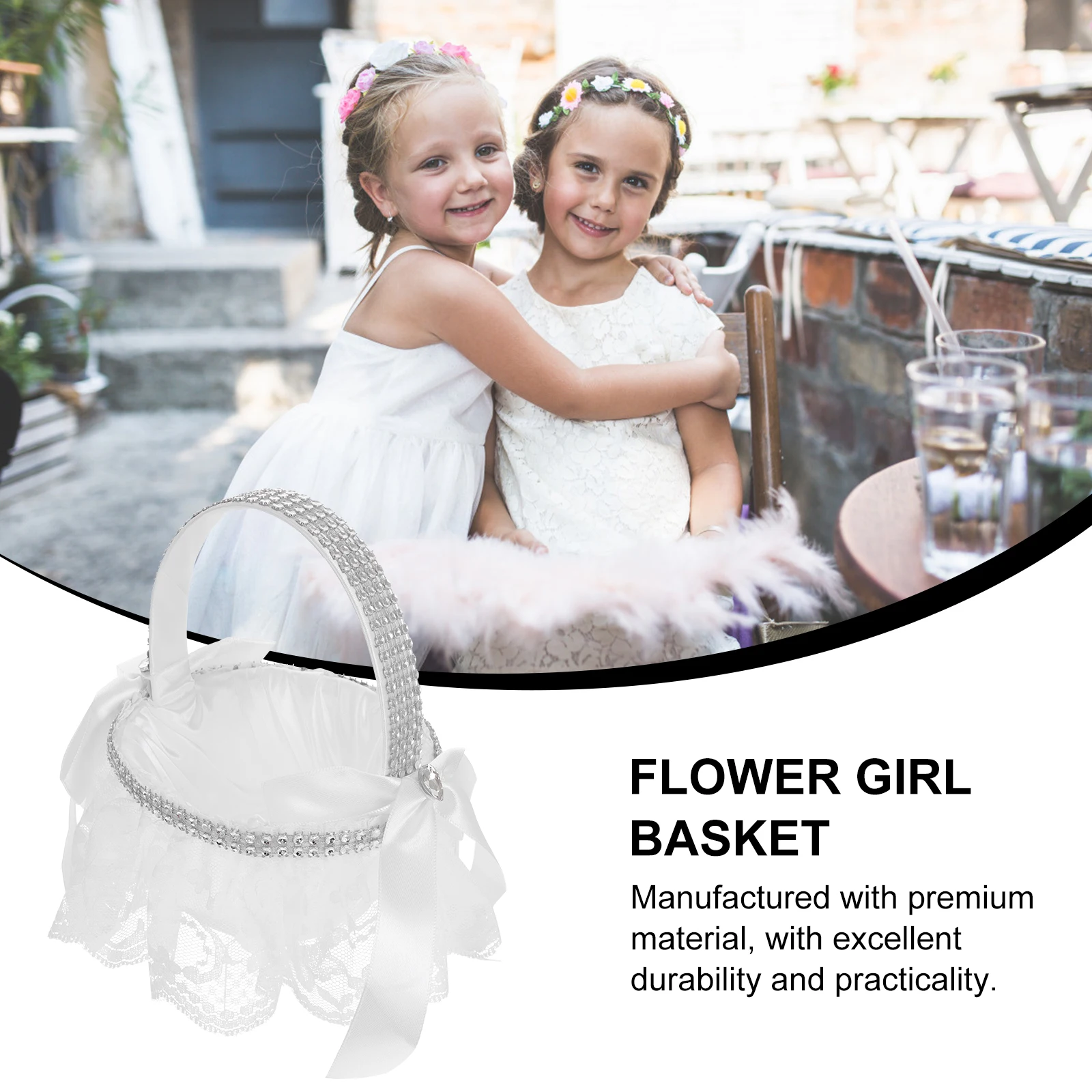 

Portable Wedding Flower Basket for Bride Decoration Medium Size Polyester Lace Baskets Girls Mini Storage Containers