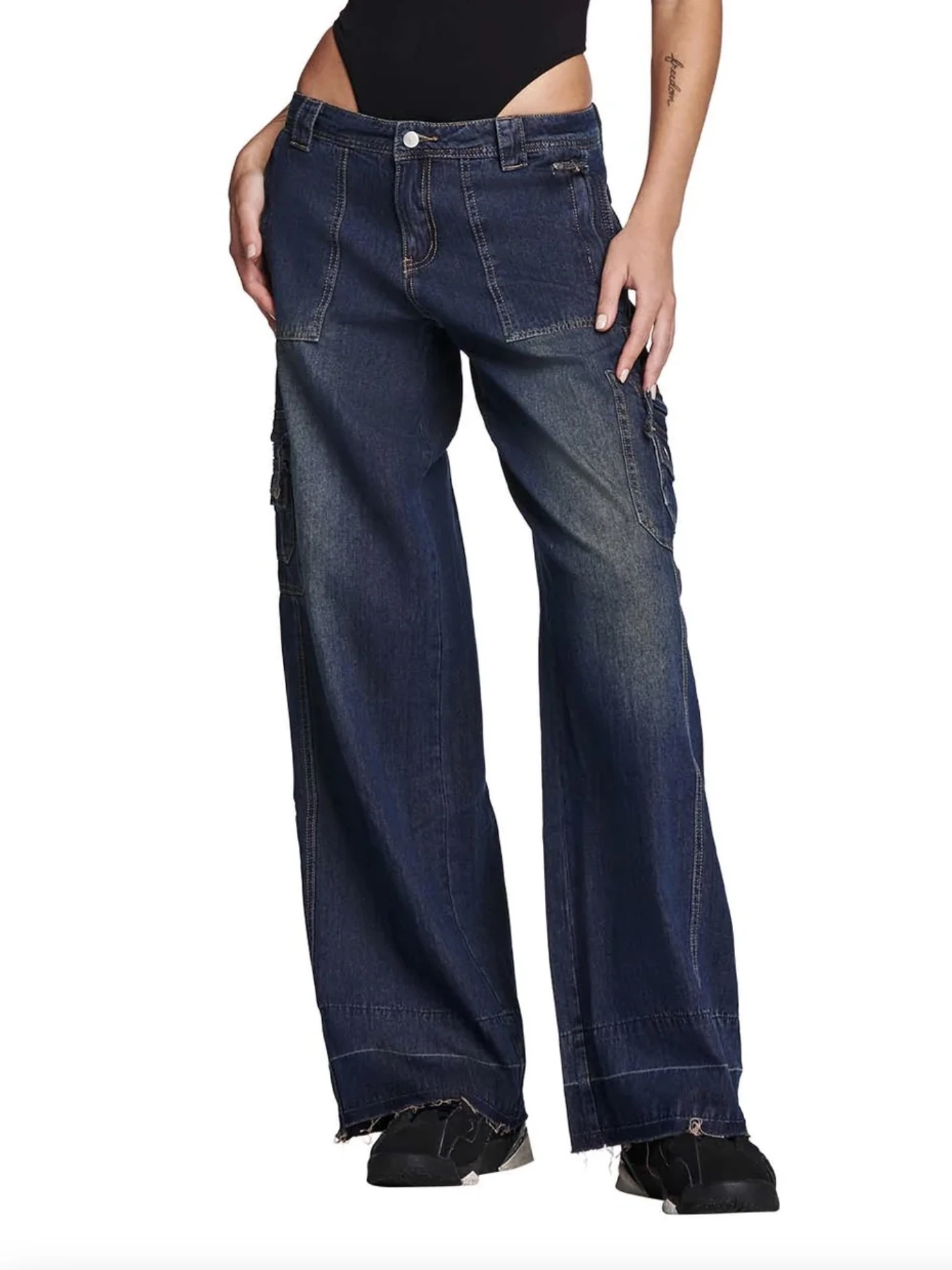 

Low Waist Wide Leg Jeans Retro Waed Oversize Silhouette IIA Spicy Girl Dync ing Deep Blue Denim Casual Straight Pants