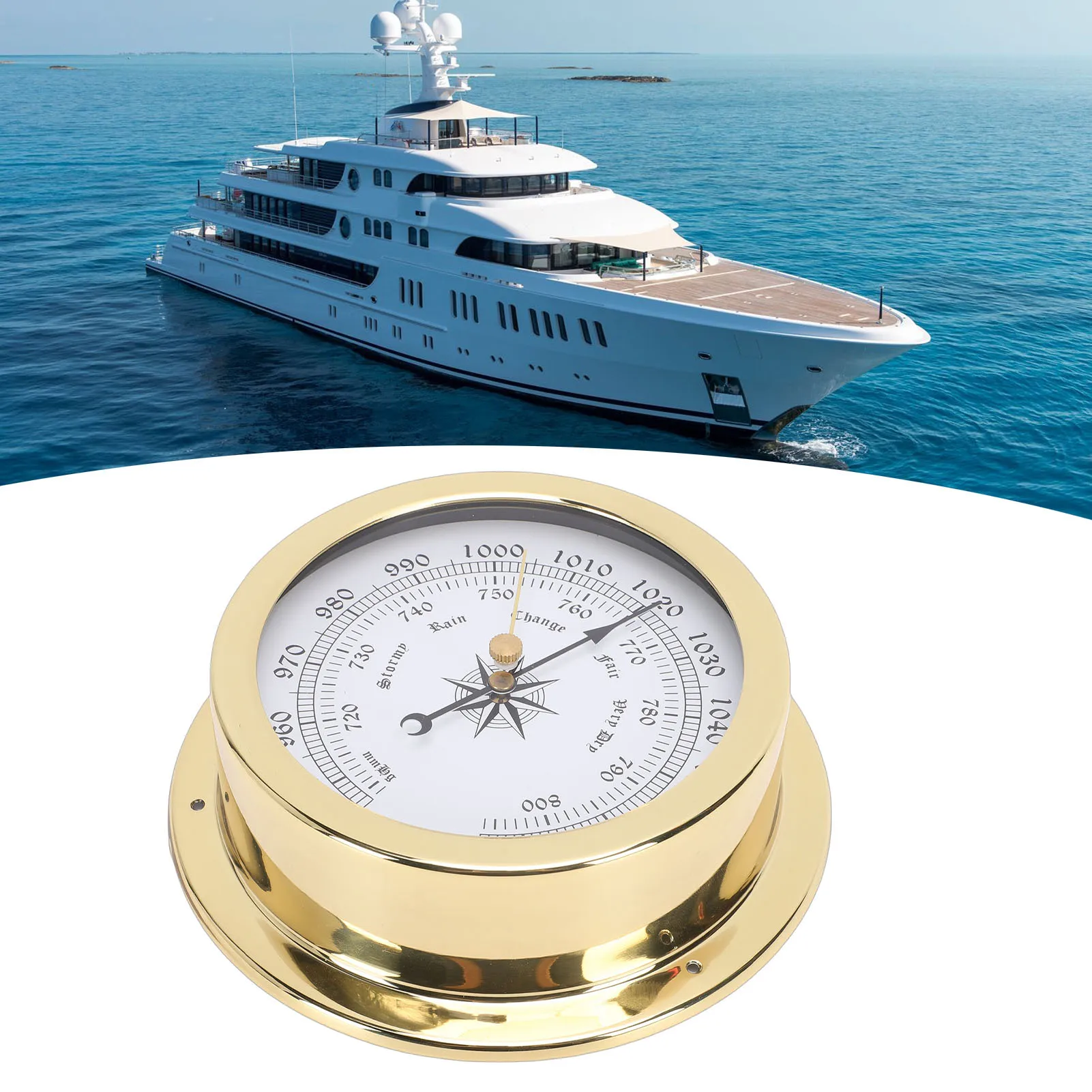 1Pc 4.7Inch Boat Brass Barometer Accurate Air Pressure Measurement for Yachts Cargo Ships Vessels Boat Accessories