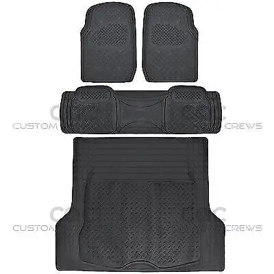 All Weather Heavy Duty Rubber Car Floor Mats & Cargo Mat 4pc Full Set Black SUV