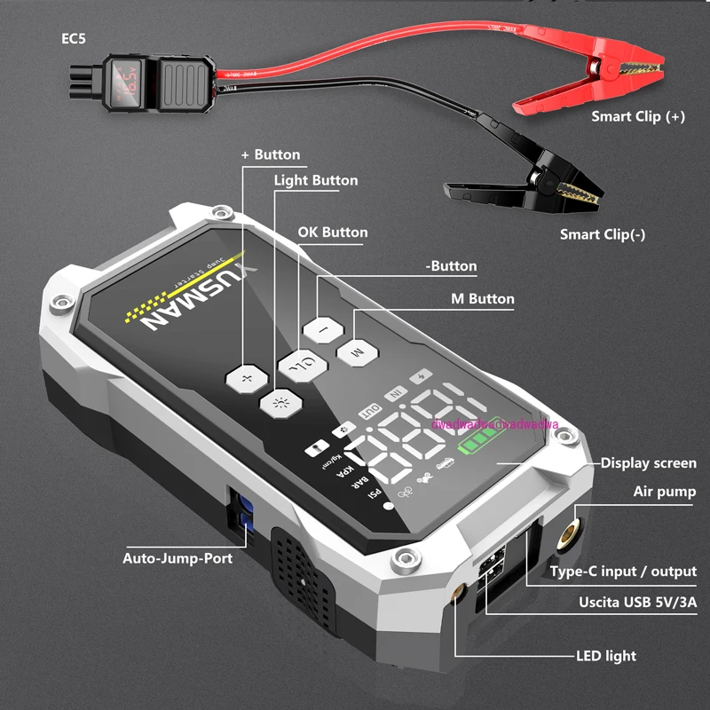 الانتقال كاتب 150PSI مضخة ضاغط الهواء 21800mAh قوة البنك 5000A بدء جهاز 12 فولت منفاخ الإطارات الرقمية