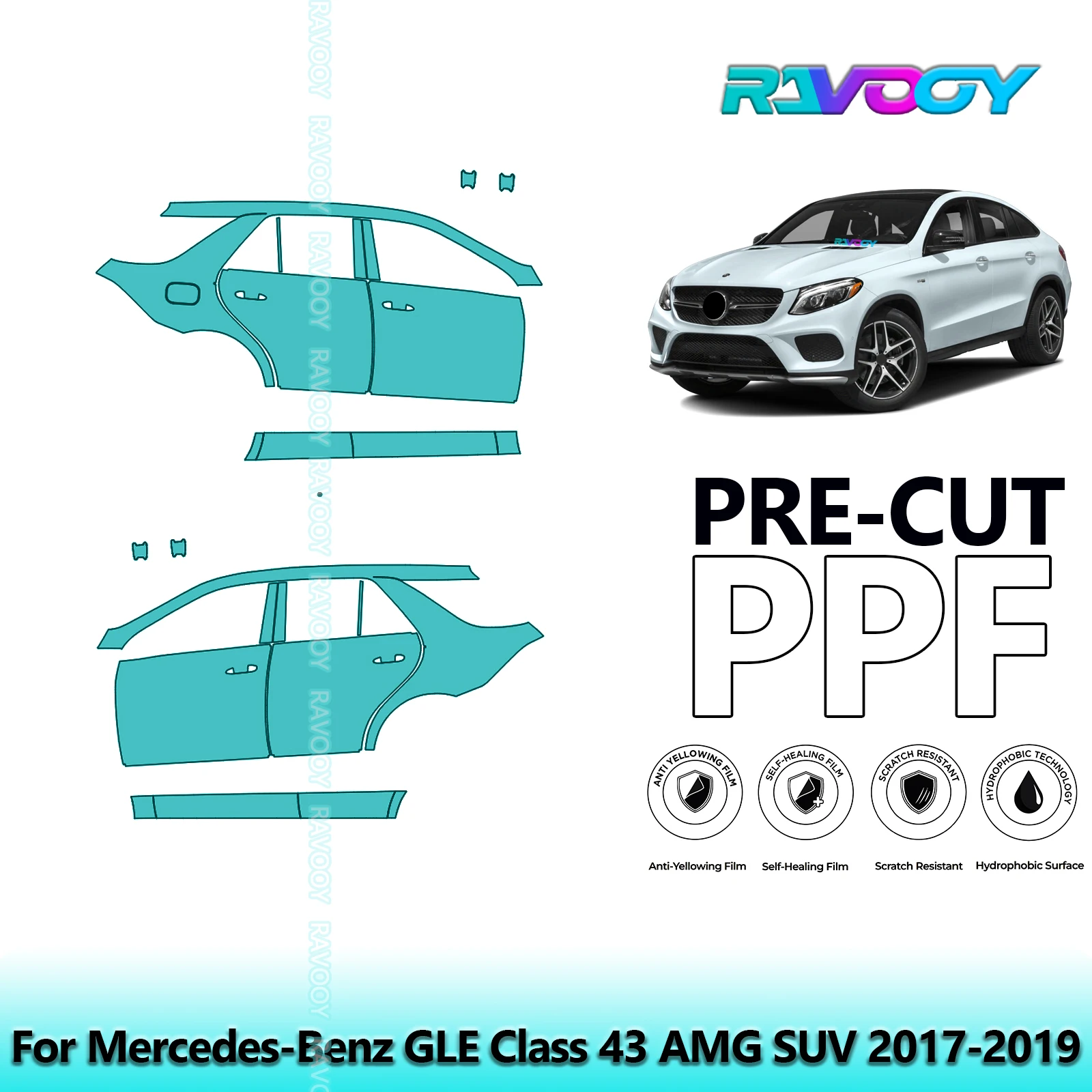 

Для Mercedes-Benz GLE Class 43 AMG SUV 2017-2019 8,5 мил предварительно вырезанный комплект PPF для дверей и A/B стойки, набор защитной пленки для краски из ТПУ