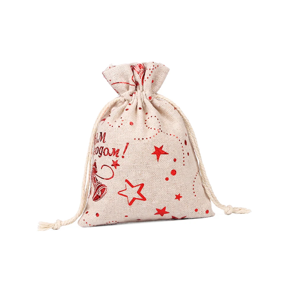 

10pcs Christmas Drawstring Gift Bags Bell Pattern Portable Storage Pouches For Party Festival Celebration