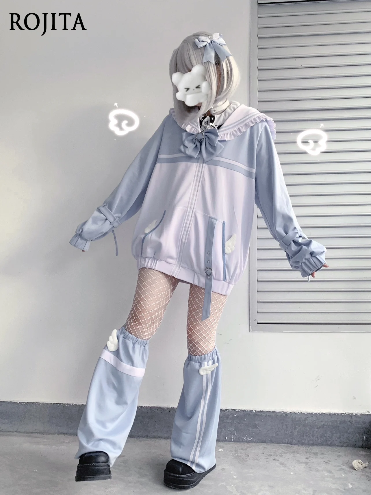 

Japanese Subculture Mass-Produced Light Blue Angel Realm Loose Jacket Coat Women Autumn Jacket Navy Collar Clothes