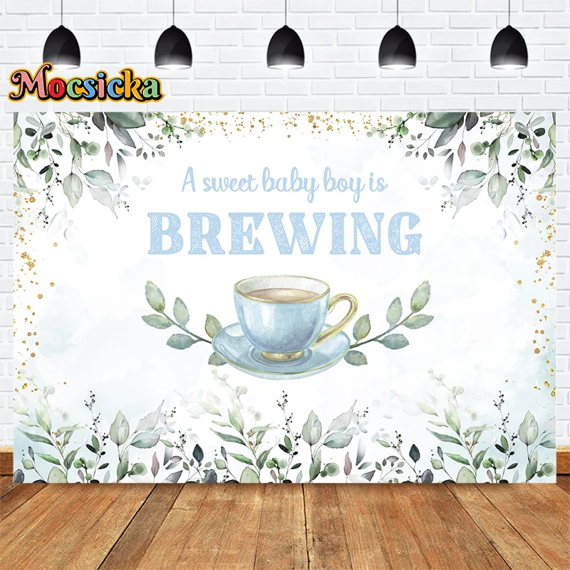 Mocsicka A Sweet Baby Boy Is Brewing Photography Background Birthday Tea Party Cake Smash Decor Banner Studio Props