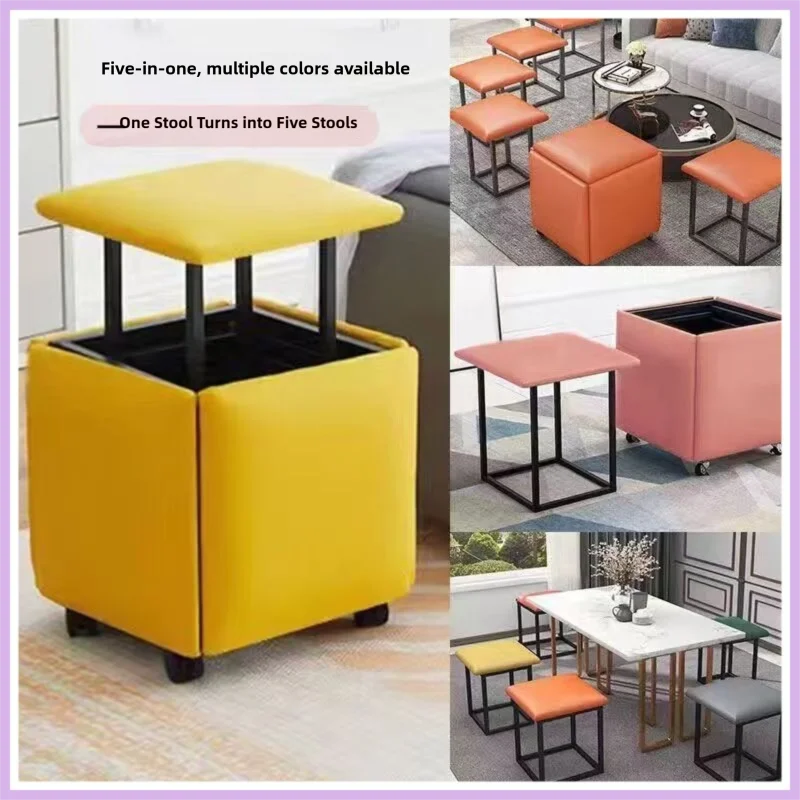 Simple Five in One Magic Cube Stool, Home Living Room Tea Table, Multi functional Combination Storage