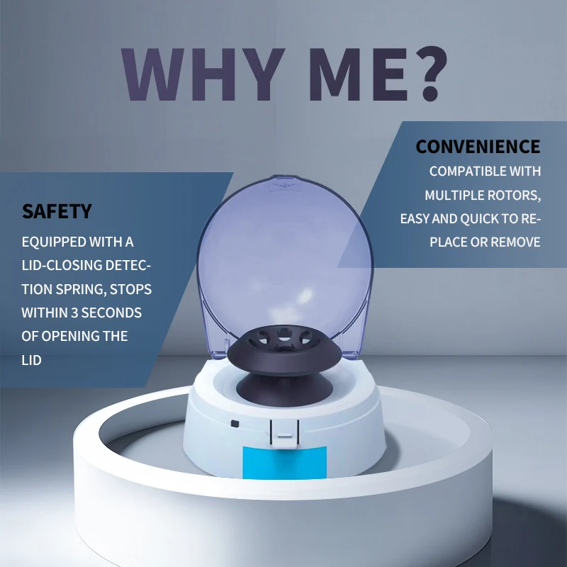 Mini Centrifuge Machine Small Desktop Centrifuge 6200 RPM for Cell Separation, 2 Rotor Options Low Noise Laboratory Equipment