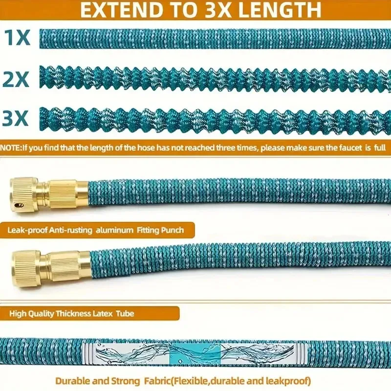 สายยางรดน้ำแบบขยายได้ แรงดันสูง สำหรับล้างรถ ปืนฉีดน้ำอเนกประสงค์ อุปกรณ์รดน้ำต้นไม้และทำความสะอาด 25 ฟุต-125 ฟุต