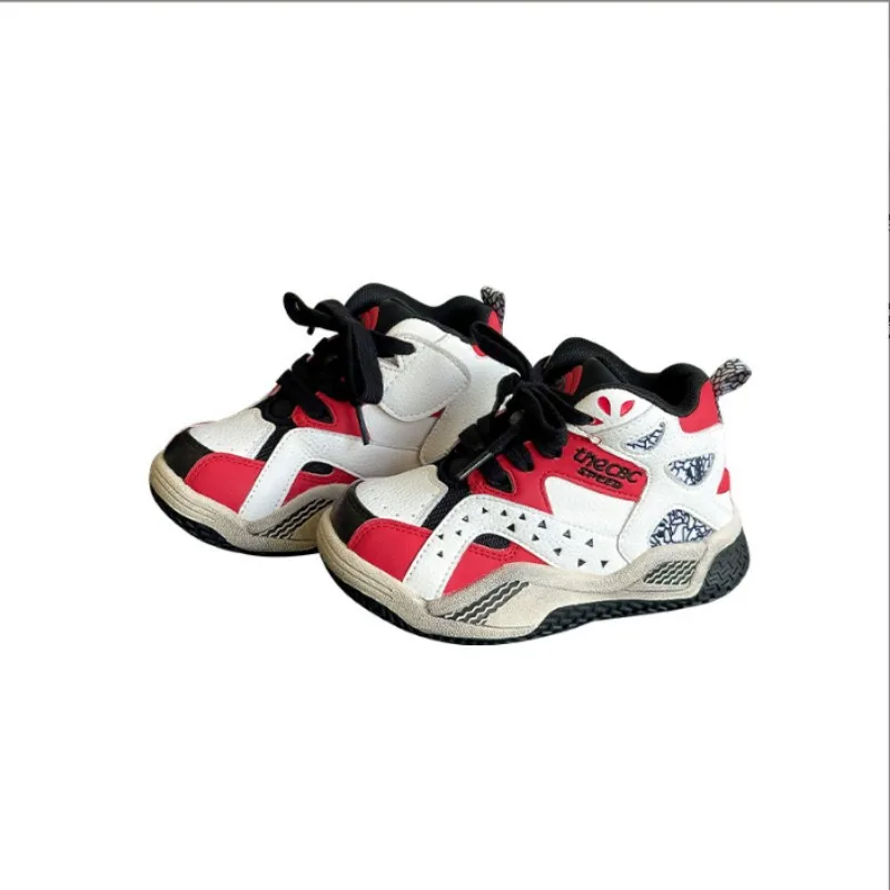 

Children's high top basketball shoes autumn new boys' genuine leather retro running shoes girls' sports shoes parent-child shoes