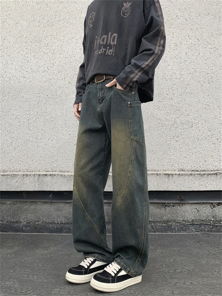 

Cleanfit Men's Retro American Sle Knife Jeans High Street Straight Leg Long Pants Cool And Haome Casual Breathable