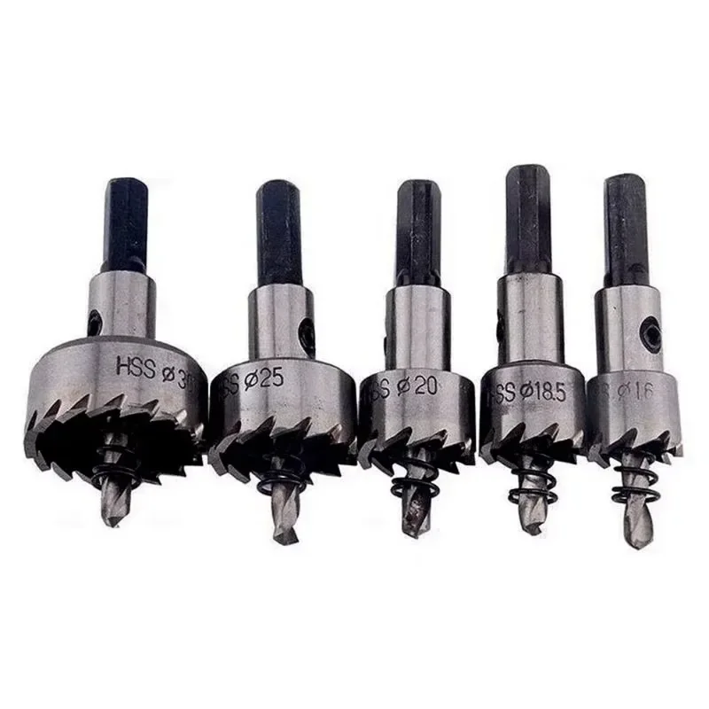 카바이드 팁 HSS 드릴 비트 구멍 톱 세트, 스테인리스 스틸 금속 합금 목공 도구, 16/18mm, 20mm, 25mm, 30mm, 5 개