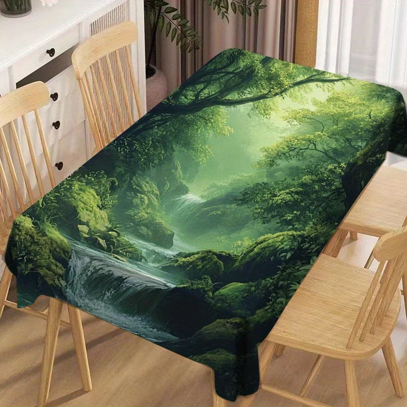 Vikama Nordic Forest Waterproof Tablecloth Forest Stream Landscape Restaurant N…