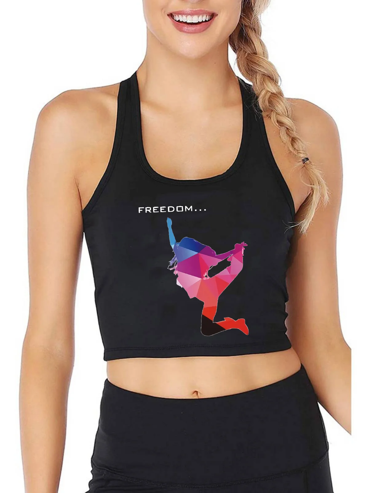 

Freedom Themed Girl Pattern Print Tank Top Women's Breathable Slim Fit Workout Crop Tops Summer Camisole