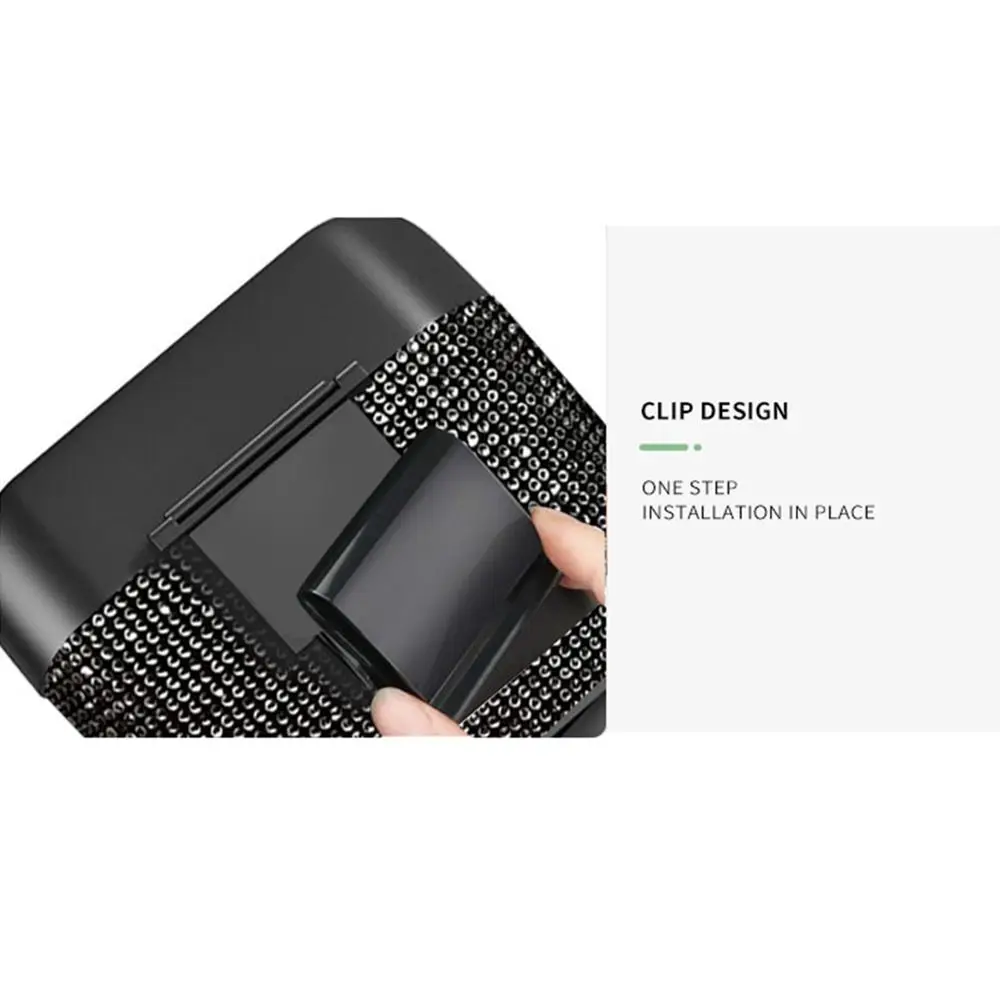 

Bling Rhinestones Car Door Trash Bin Removable Pressing Type Vehicle Hanging Dust Case Waterproof Space Saving