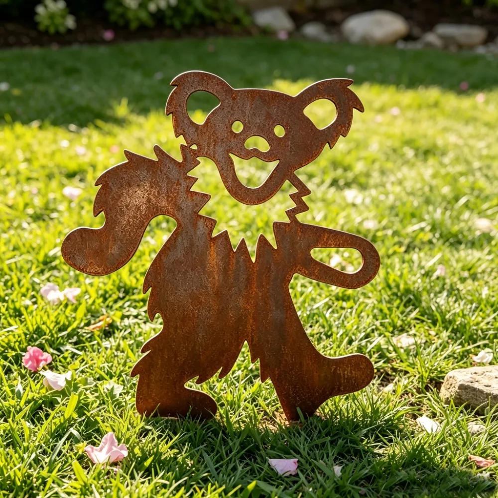 CIFBUY Dancing Bear Iron Wall Art Metal Rusted Hollow Sculpture Decor for Living Room Bedroom Home Hanging Ornament Gift