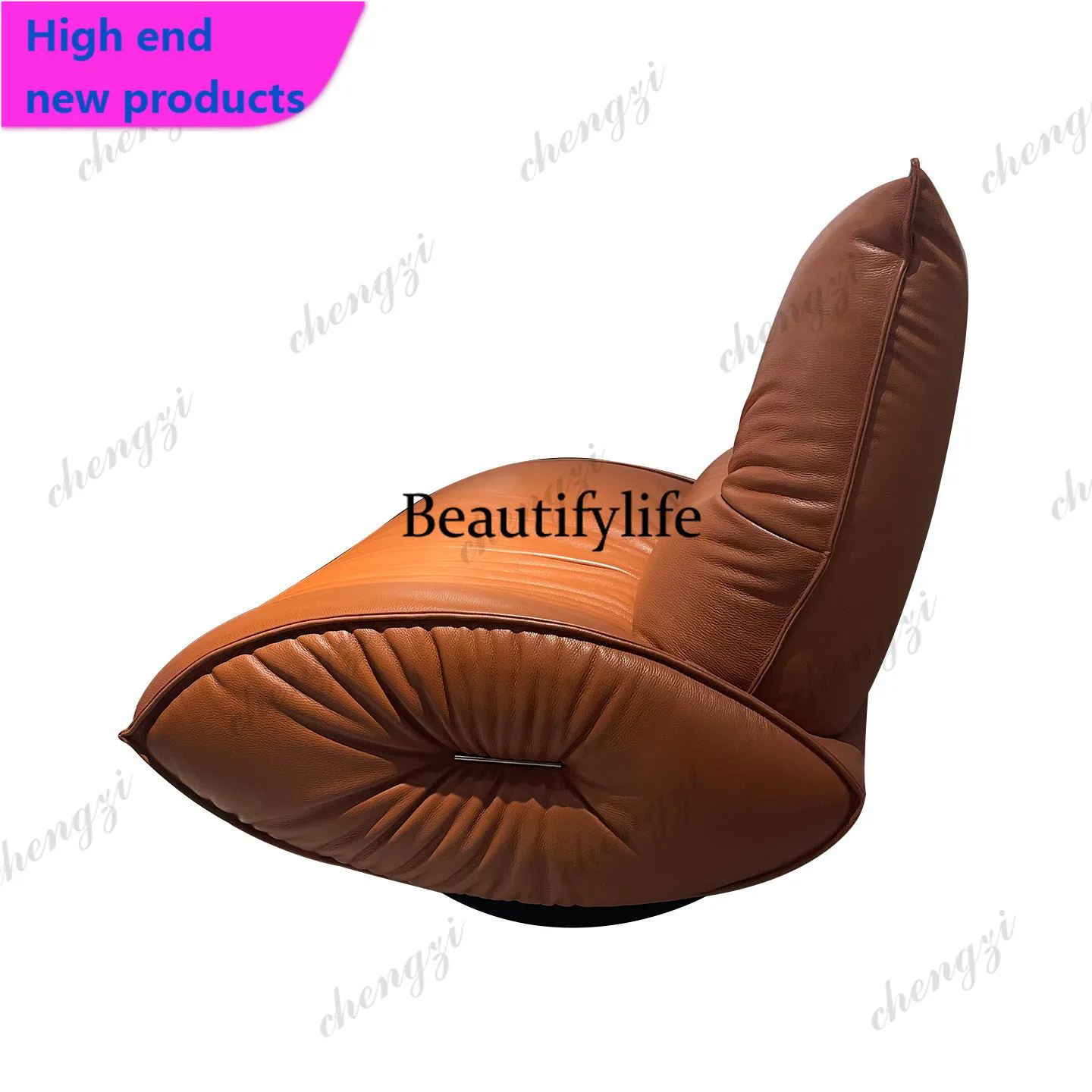 Italian first-layer cowhide single sofa chair leather, living room balcony casual, rotatable single chairA68