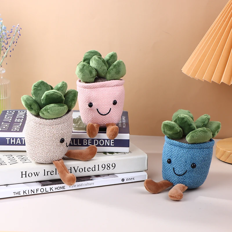 Cute Succulent Flowerpot Pendant Keychain Plush Doll Toys Cartoon Potted Plants Keyring Backpack Charms Bag Hanging Ornaments