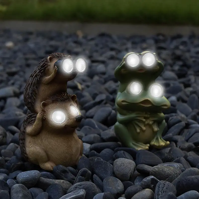 frog hedgehog Statue Solar Eye Lights Resin Lawn Ornaments Frog Statue for Garden Outdoor Lawn Yard Decorative Animal Figurine