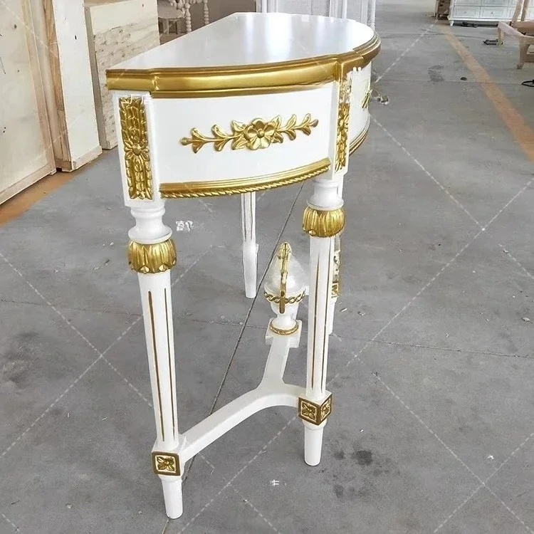 JYGneoclassical solid wood white gold-painted entrance cabinet  semi-round wall side table  back table