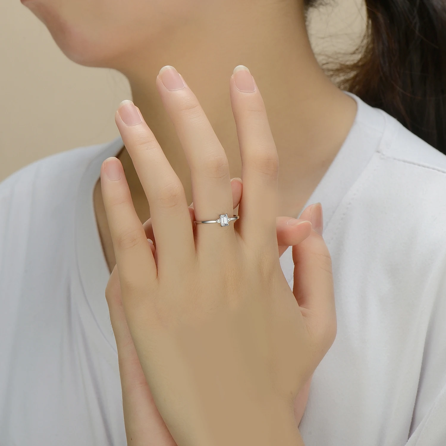 Modian Authentic 925 Sterling Silver Classic Charm Emerald Cut Zirconia Finger Rings For Women Hypoallergenic Wedding Jewelry