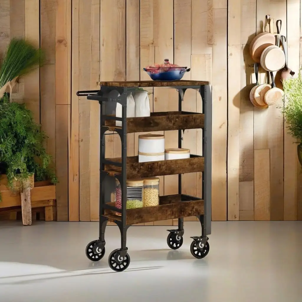 

Smoked Oak Kitchen Trolley - Engineered Wood, 20.9x7.9x29.9 Inches, Stylish Storage Solution