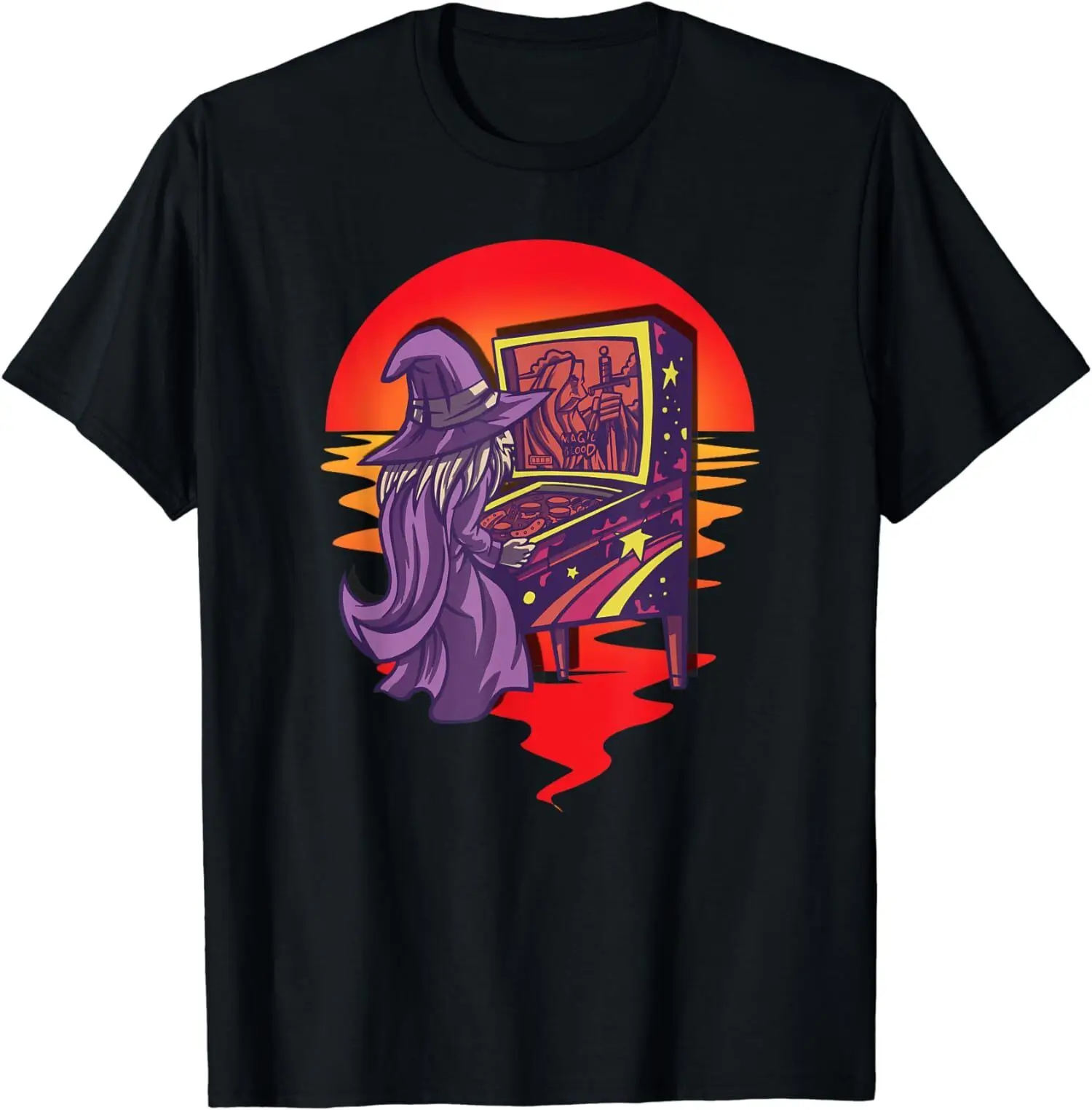 Retro Sunset Funny Pinball Wizard Design Gift Idea T-Shirt S-3XL