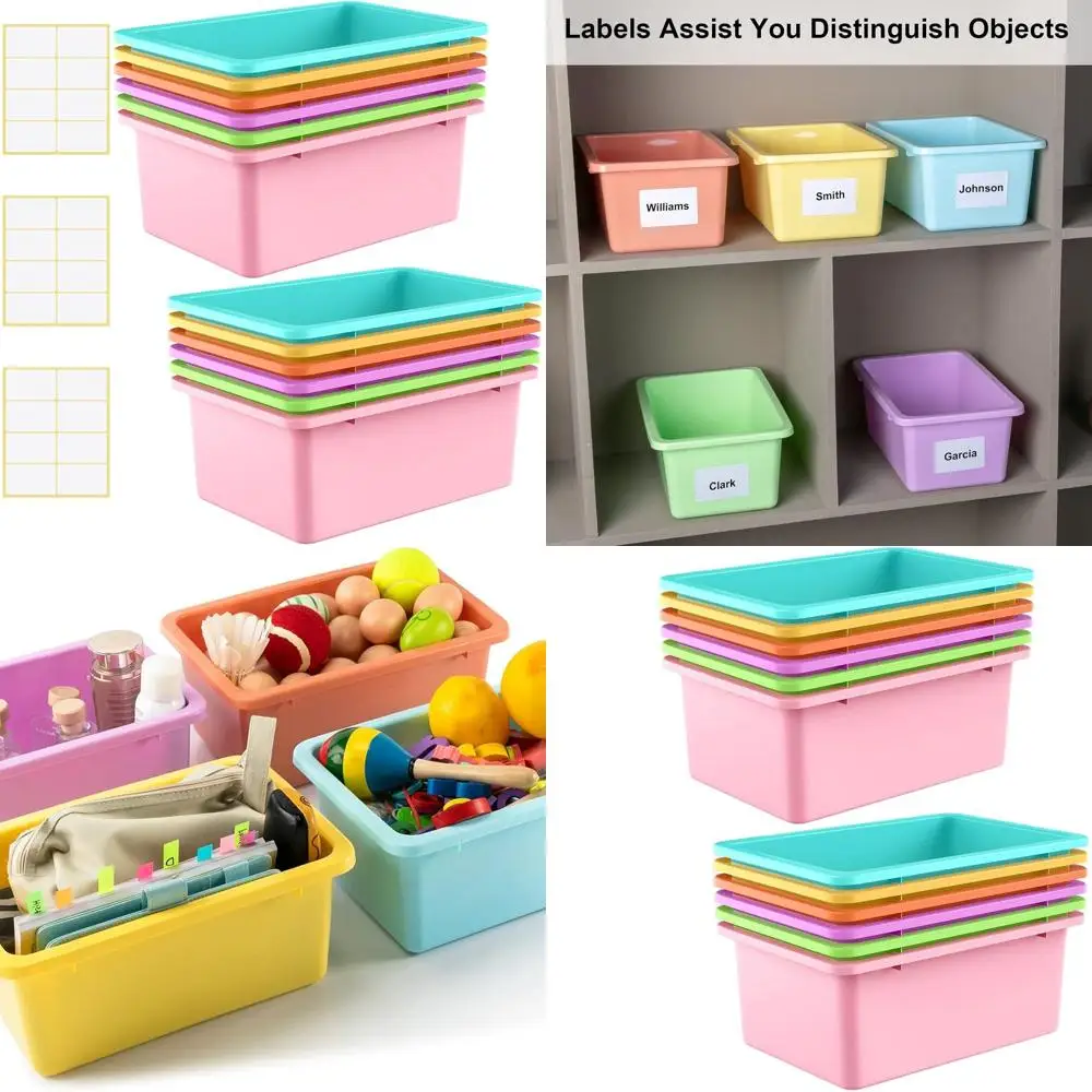 

Classroom Storage Bins Set of 24, Plastic Cubby Organizers with 120 Labels for Kids, Teachers, and Libraries (Candy Colors)