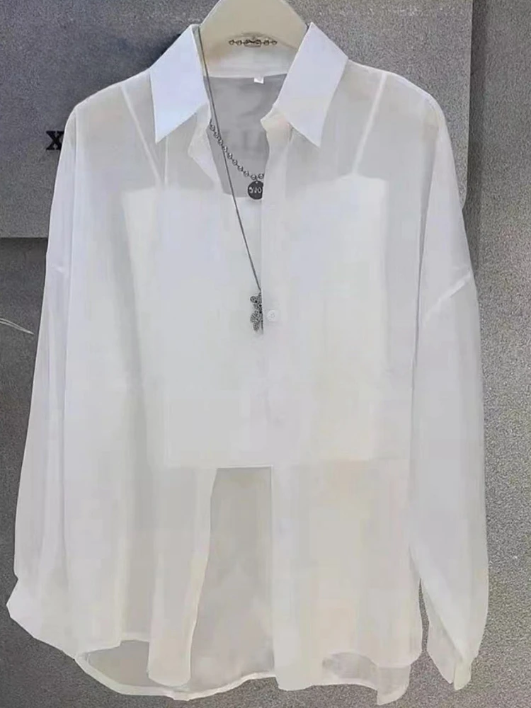 Plus Size Women’s Tops 2025 Summer Breathable and Sun-Proof Ice Silk Button Thi…