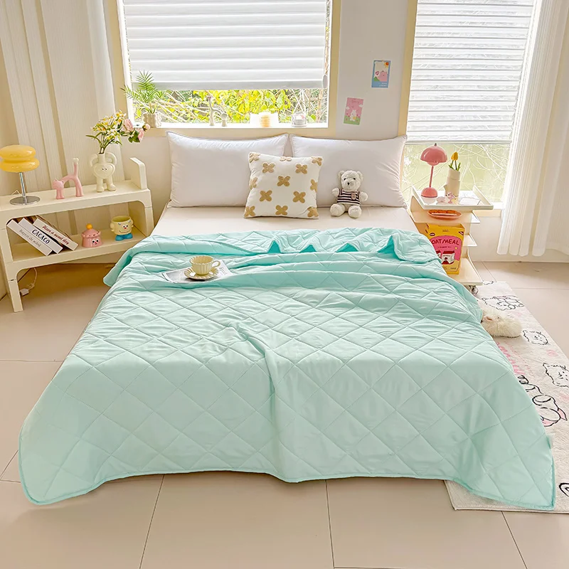 

1PCS Cool Solid Color Summer Quilt, Quilted and Fixed Without Running Cotton, Single Double Summer Nap Cool Quilt