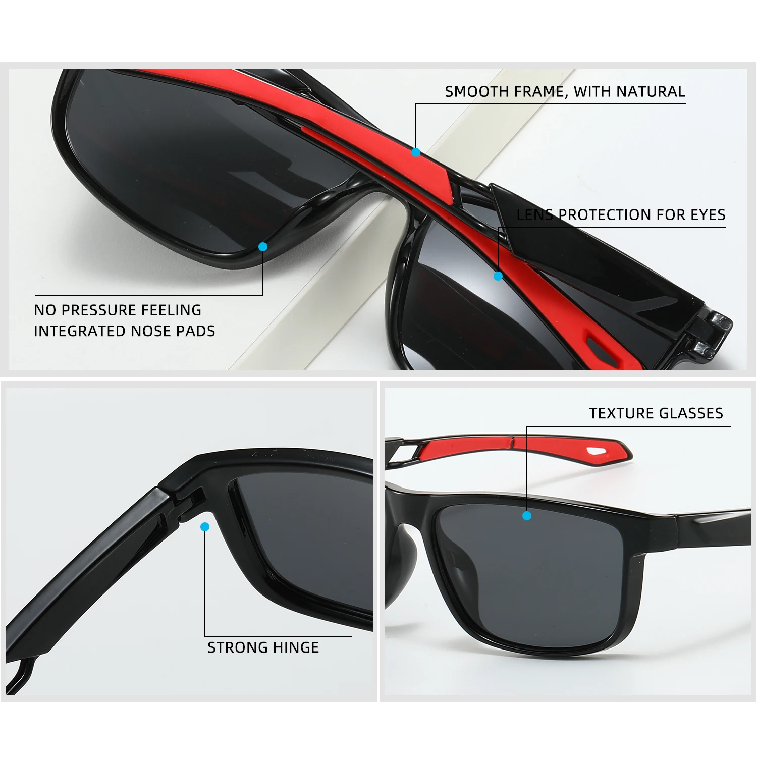 Occhiali da sole polarizzati quadrati retrò Punte per templi in gomma leggera Comfort adatto per occhiali classici unisex casual e all'aperto